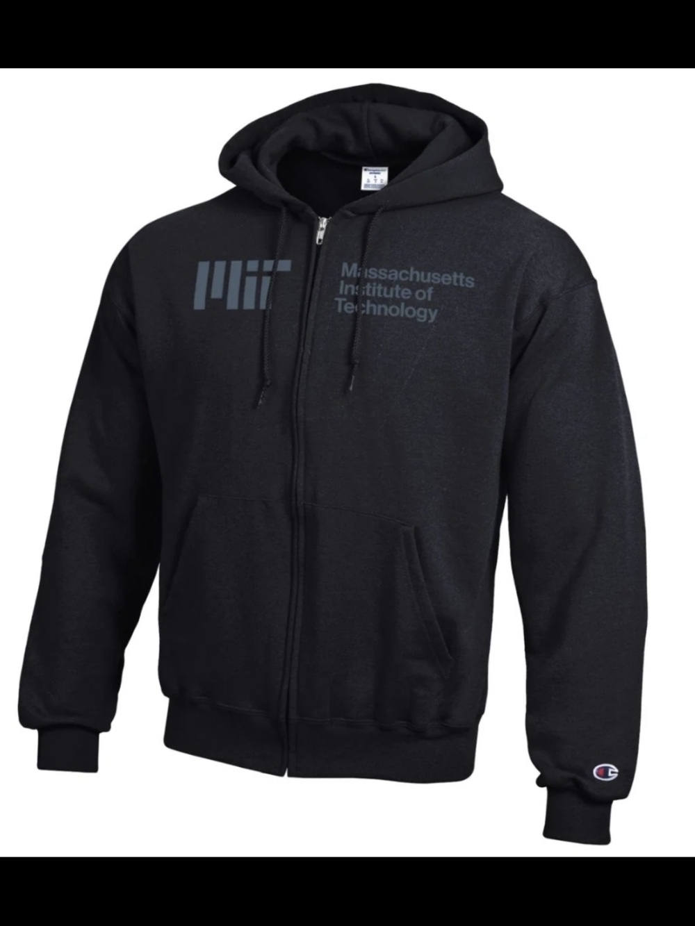 MIT Black Champion Full-Zip Hoodie with Logo
